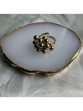 Anthropologie Gold Agate Ring with Cluster Embellishments